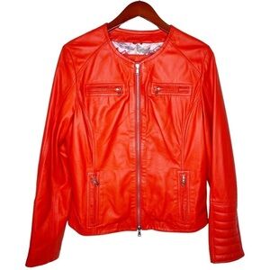 D’ARIENZO Italian Leather Dual Front Zipper Moto Style Jacket Size XL in Orange